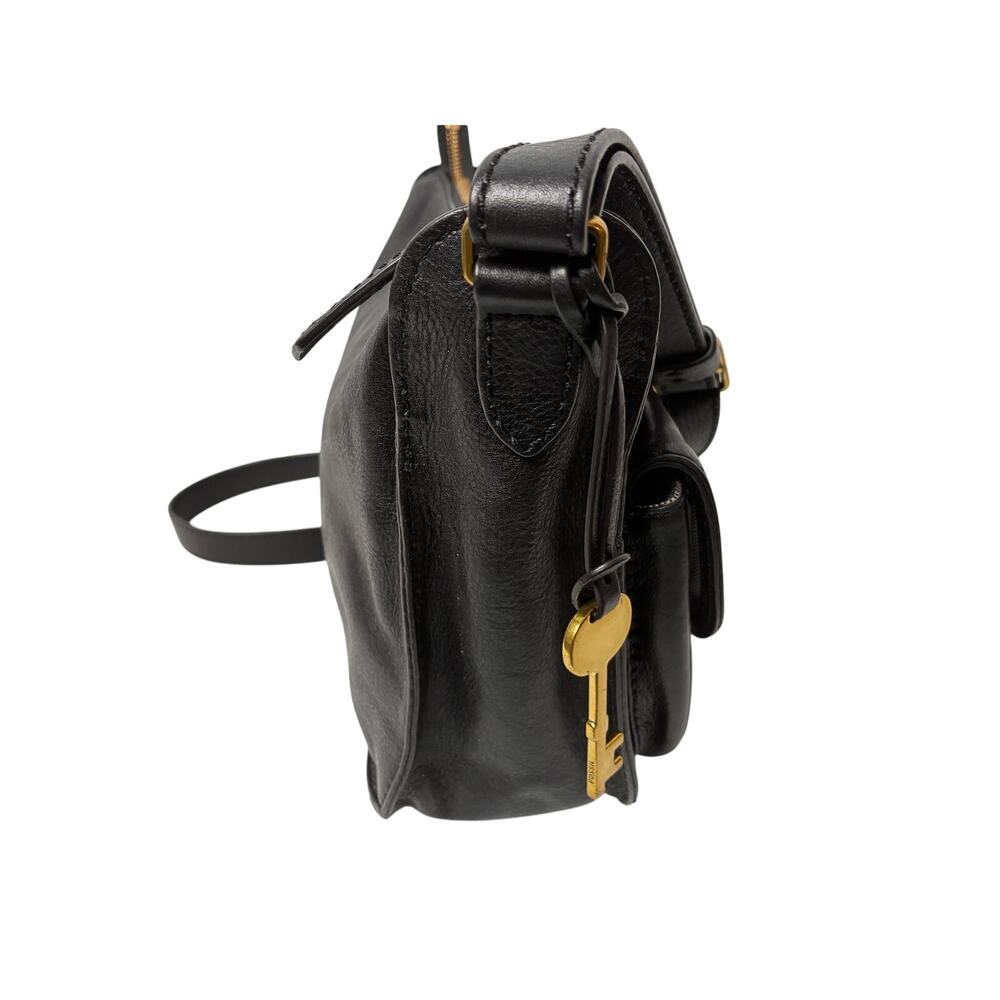 Fossil Ryder Crossbody Bag Black Purse Pebbled Leather Key Charm - Picture 4 of 14